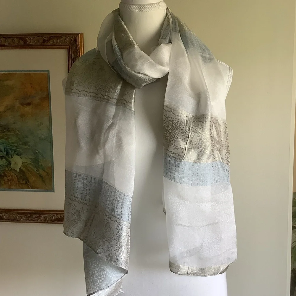 Sheer Silk Striped Rectangular Scarf